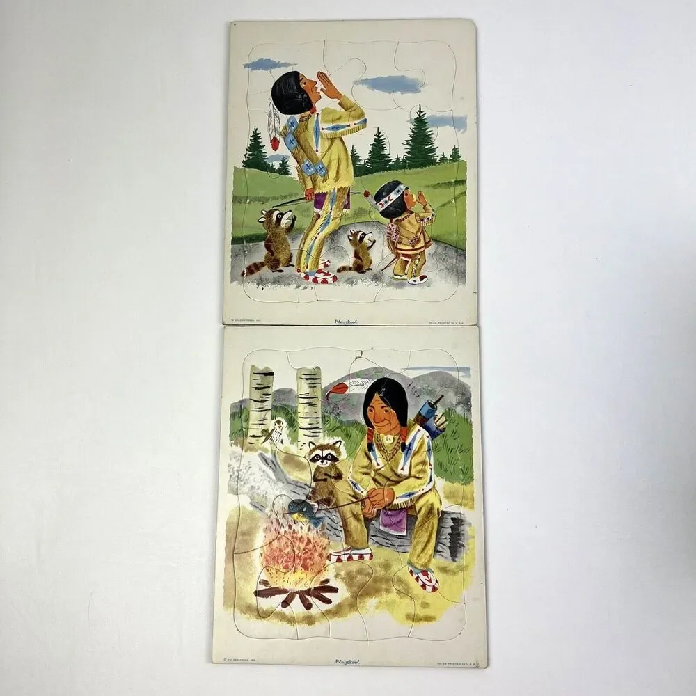 PLAYSKOOL Native American VTG 50s Puzzle Lot Indian 80-6A 6B USA Golden Press